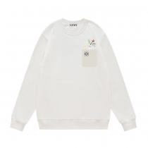 Loeweプリントフェイクポケット+フラワー柄LOGOプリントパーカー男女同型