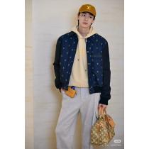 LOUIS VUITTON25ss全幅刺繍開襟ロゴナイロン袖ジョイントデニムコットンコート