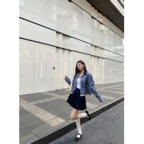Miumiu繆繆ポケットカスタムジャカードブロックマーカー衝突色ファスナーコート