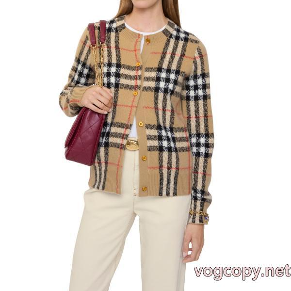 バーバリー（Burberry）クララのチェック柄ニットカーディガンコート_