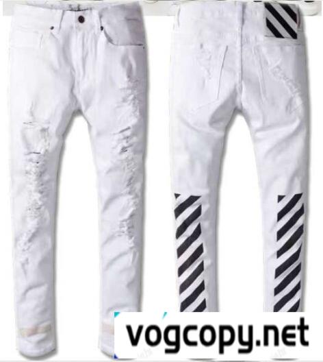 ファッション オフホワイトデニムパンツ OFF-WHITE メンズプリントディテールデニムジーンズスリムパンツ