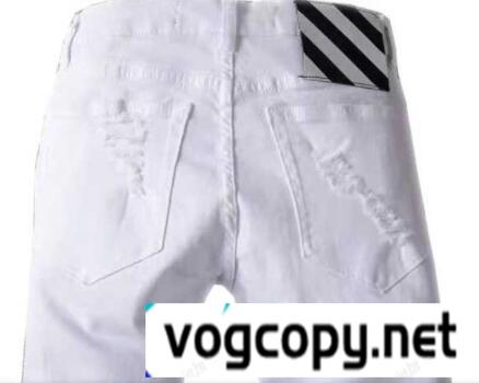 ファッション オフホワイトデニムパンツ OFF-WHITE メンズプリントディテールデニムジーンズスリムパンツ