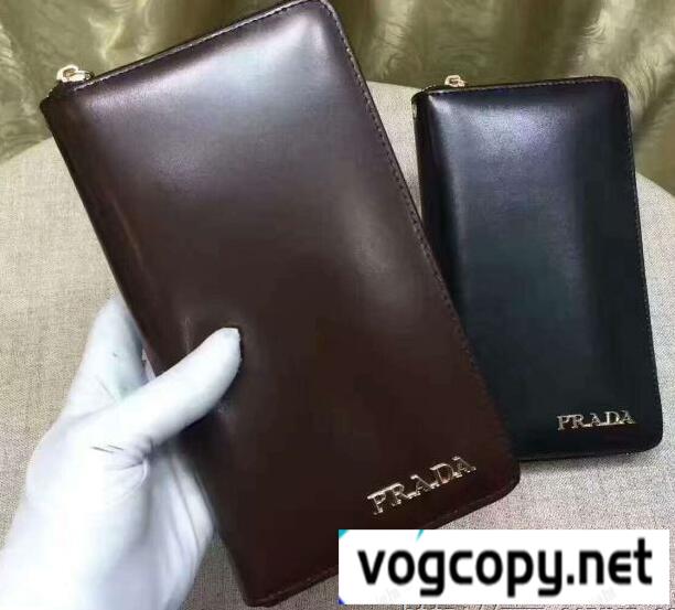 春夏に大活躍！PRADAプラダコピー財布ラウンドファスナーウォレットブラック、コーヒー色のメンズ長財布