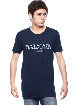  バルマン偽物コットン ロゴプリント 半袖Tシャツ