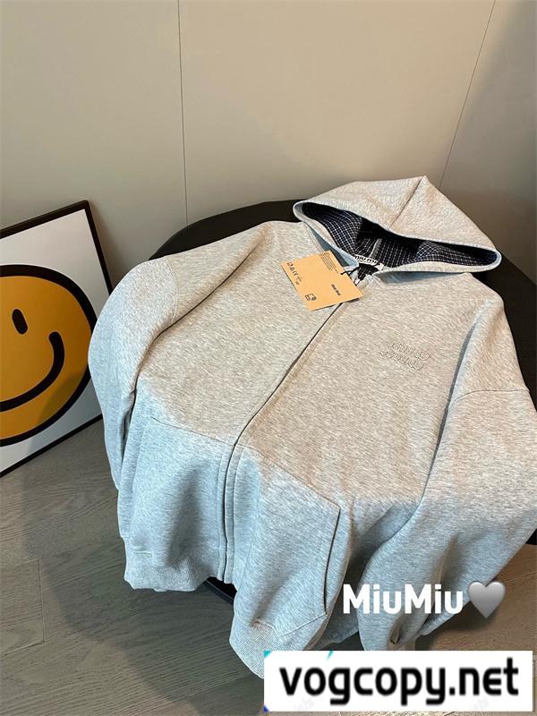 MIU MIU コピー ジップアップパーカー レディース グレー シンプル