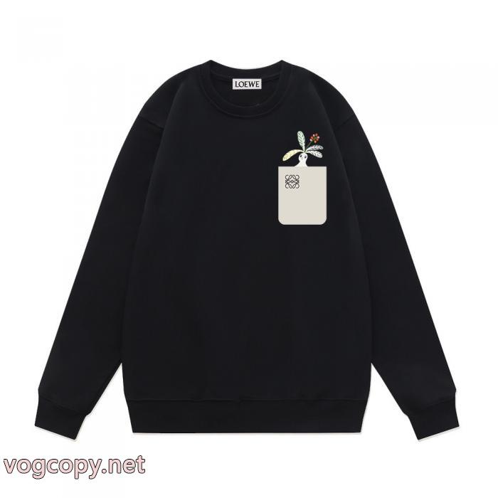 Loeweプリントフェイクポケット+フラワー柄LOGOプリントパーカー男女同型_0_4