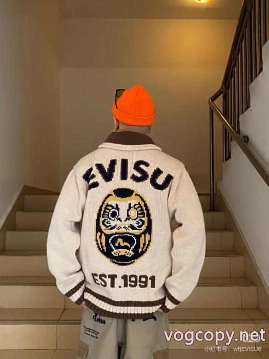 Evisu-福神智アルファベットフェイスブックニットカーディガンジップコート_0_3