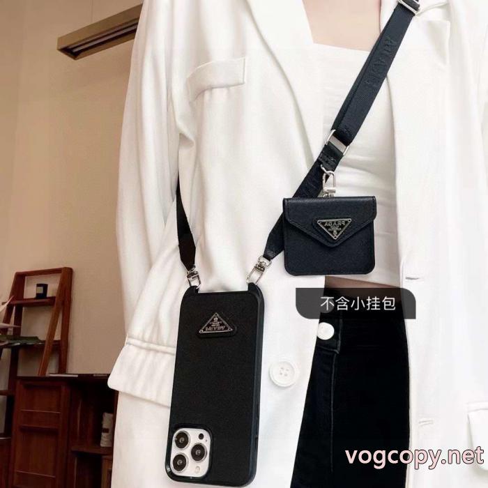 PRADA斜め掛け携帯ケース金属ロゴクロスレザーソフトエッジ全バッグ_0_0