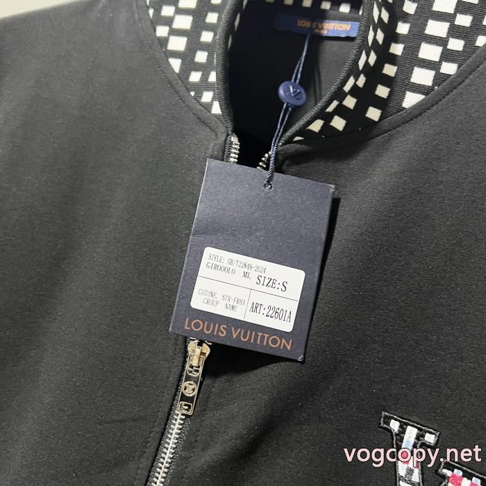LOUISVUITTONチェッカースタンドカラーパッチワーク眩しいアルファベット刺繍コート_0_1