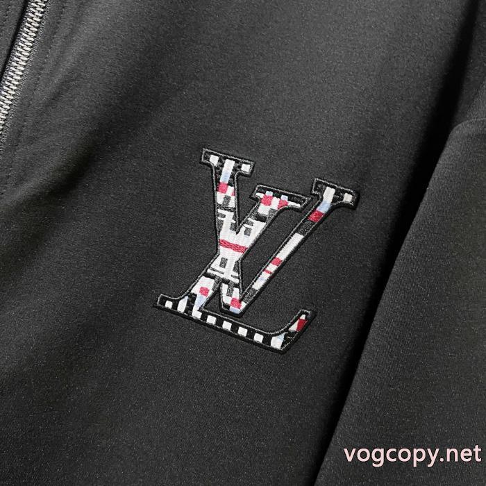 LOUISVUITTONチェッカースタンドカラーパッチワーク眩しいアルファベット刺繍コート_0_3