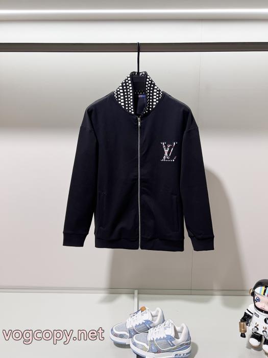 LOUISVUITTONチェッカースタンドカラーパッチワーク眩しいアルファベット刺繍コート_0_4