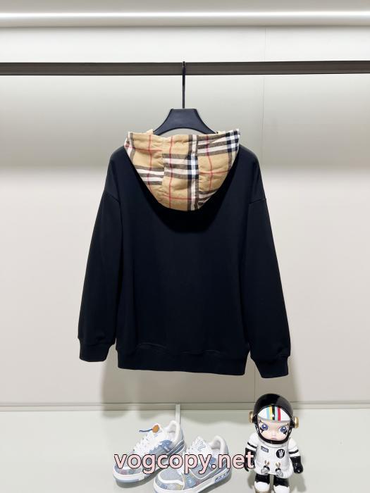 BURBERRYクラシックシンプルブランドエレメントチェック柄布パッチワークキャップパーカー_0_0