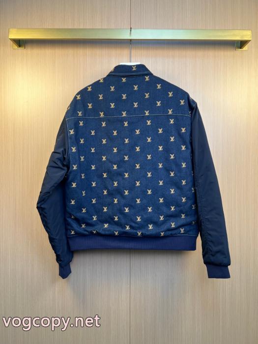 LOUIS VUITTON25ss全幅刺繍開襟ロゴナイロン袖ジョイントデニムコットンコート_0_0