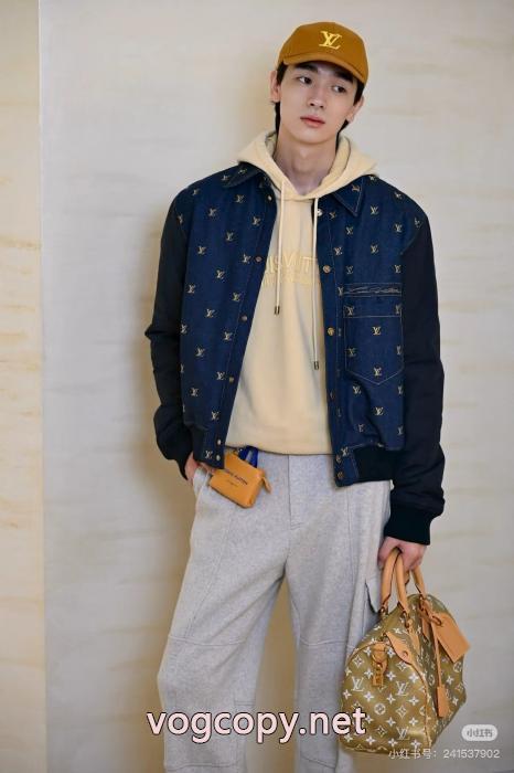 LOUIS VUITTON25ss全幅刺繍開襟ロゴナイロン袖ジョイントデニムコットンコート_0_2
