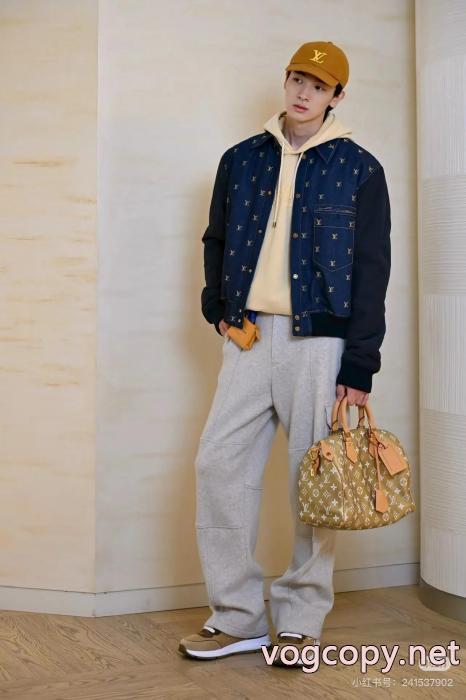 LOUIS VUITTON25ss全幅刺繍開襟ロゴナイロン袖ジョイントデニムコットンコート_0_3