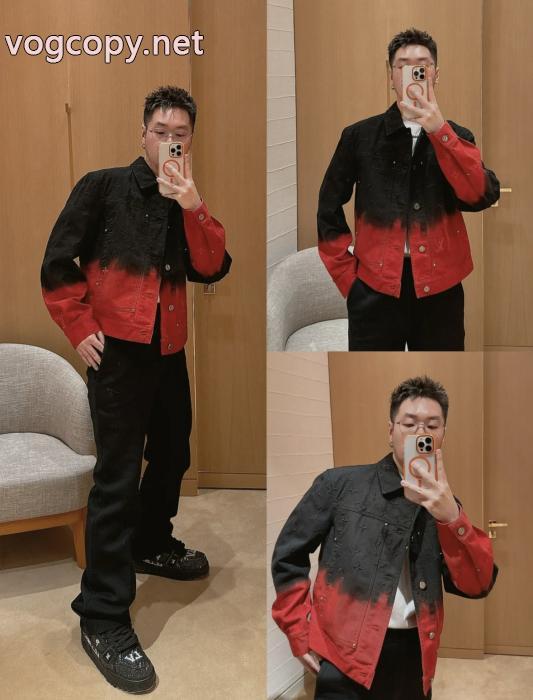 Lv赤黒グラデーション刺繍デニムジャケット_0_3