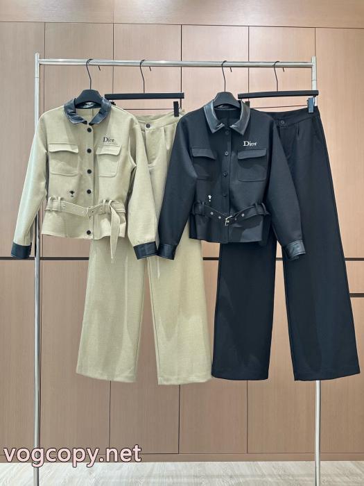 DiorアルファベットCDミツバチ刺繍スタッズポケット合皮開襟ベルトカバーギャザータイツセット_0_0