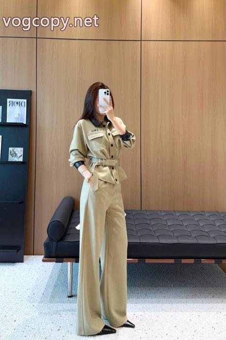 DiorアルファベットCDミツバチ刺繍スタッズポケット合皮開襟ベルトカバーギャザータイツセット_0_1