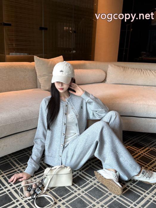 Celineセリーヌ凱旋門刺繍オーダーメード金具ラウンドネックコートロングパンツレジャーセット_0_2