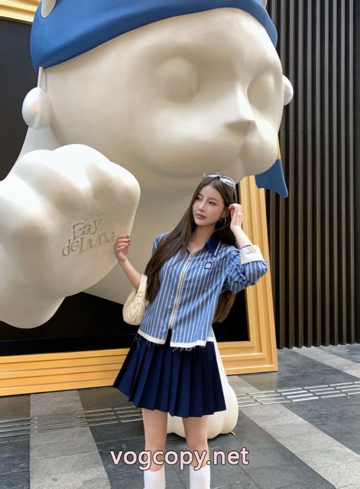 Miumiu繆繆ポケットカスタムジャカードブロックマーカー衝突色ファスナーコート_0_2