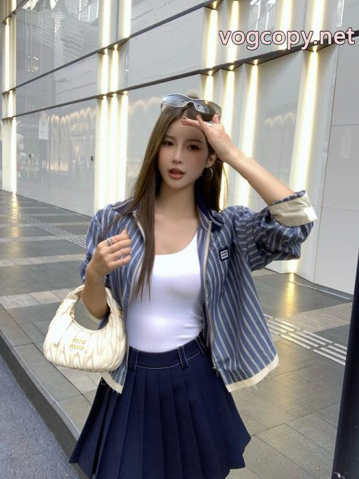 Miumiu繆繆ポケットカスタムジャカードブロックマーカー衝突色ファスナーコート_0_3