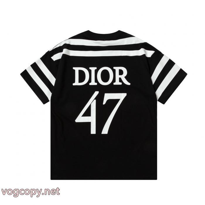 DIOR47アルファベットストライプパッチワークプリント半袖Tシャツ_0_0