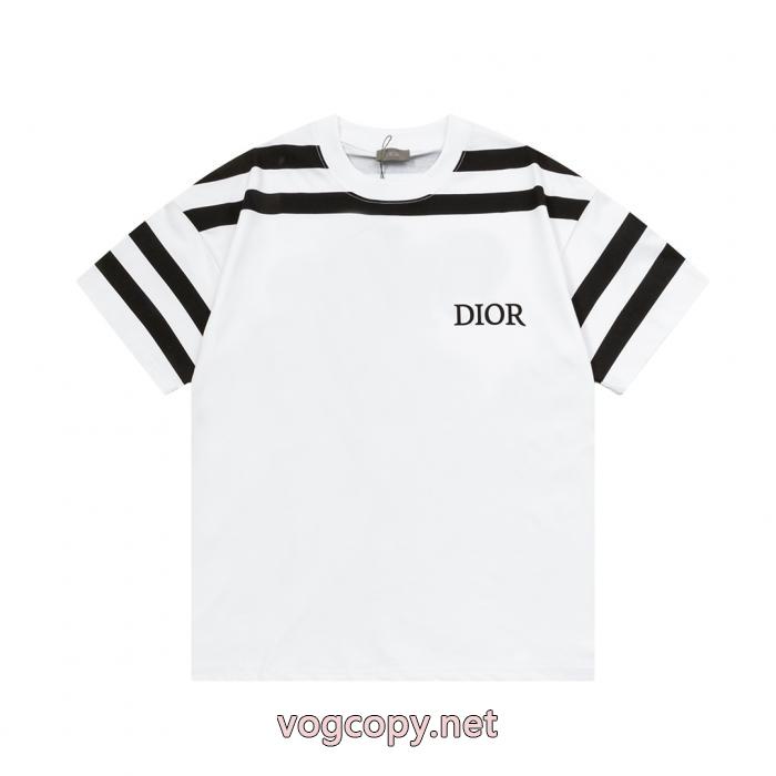 DIOR47アルファベットストライプパッチワークプリント半袖Tシャツ_0_2