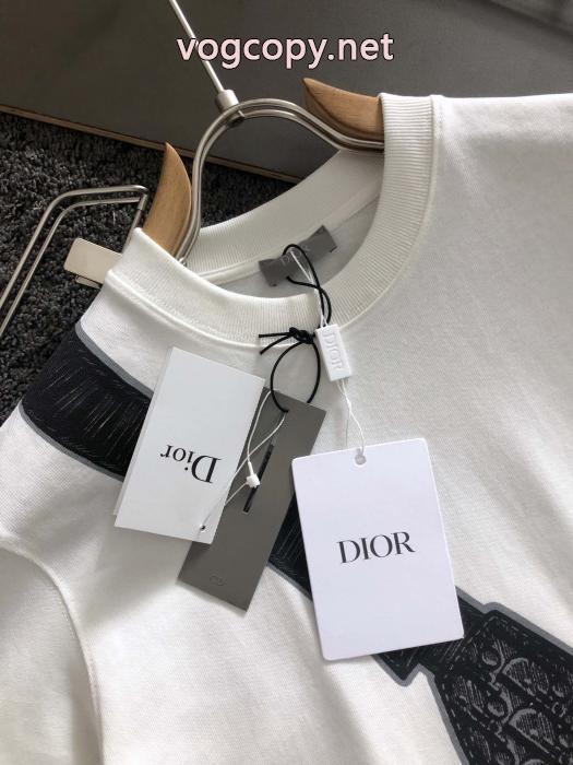 Diorのロゴ入り斜め掛け鞍バッグプリントデザインゆったり白Tシャツ_0_2