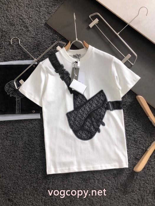 Diorのロゴ入り斜め掛け鞍バッグプリントデザインゆったり白Tシャツ_0_3