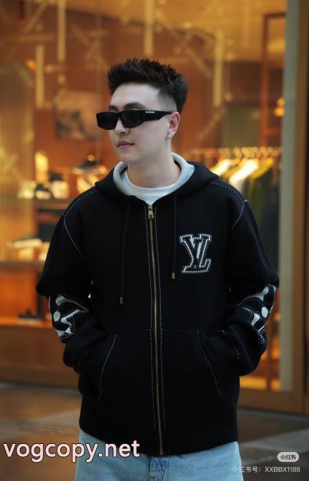 LOUIS VUITTON高定番ジャカード連帽ニットコート_0_4