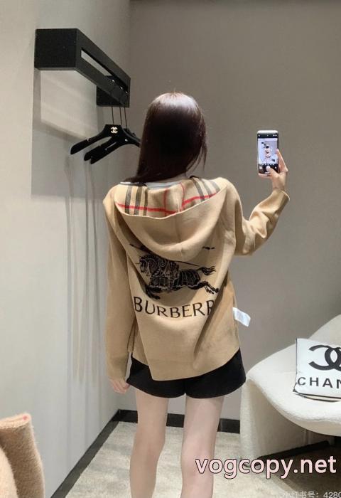 Burberry2025新作定番チェック柄リバーシブルウール裏面戦馬ジャカードカーディガンコート_0_2