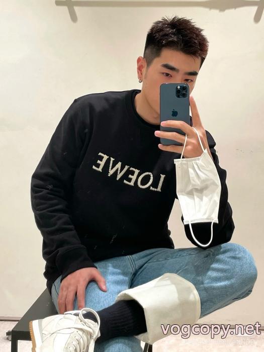 Loewe高品質センターアルファベット刺繍ラウンドネックパーカー_0_0