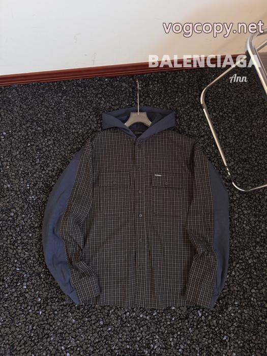 Balenciagaスタイリッシュなチェック柄ポケットシャツコート_0_3