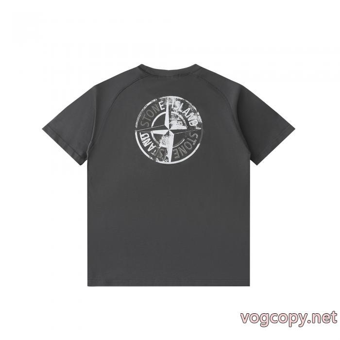 STONE ISLAND背面反射ロゴラウンドネック半袖Tシャツ_0_4
