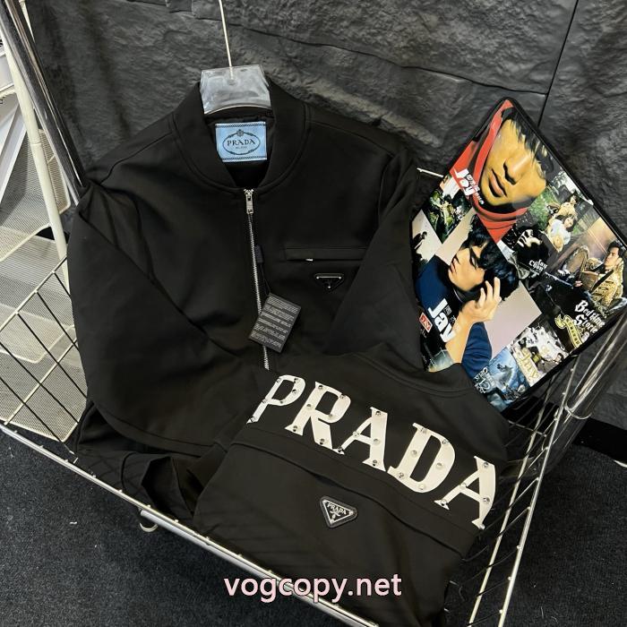 Prada新型三角標識リベットファスナーコート男女同型_0_3