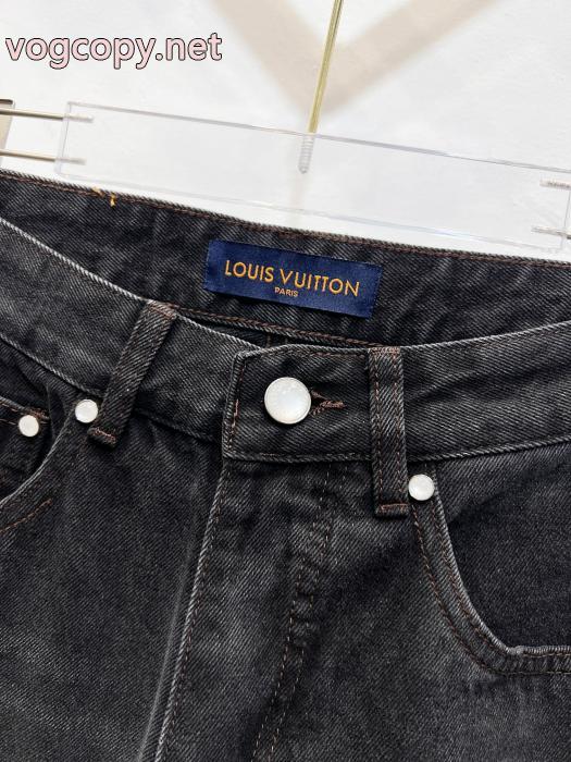 LOUIS VUITTON2025新型レトロ仕立て旧水洗ポケット刺繍アルファベットカップルモデルストレートジーンズ_0_2