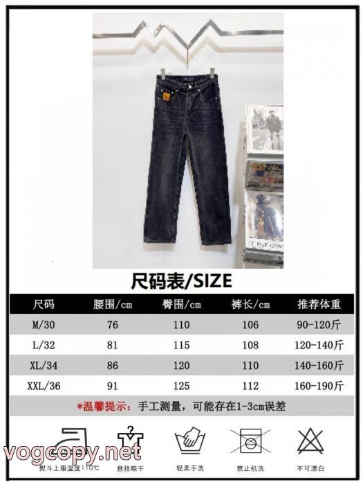 LOUIS VUITTON2025新型レトロ仕立て旧水洗ポケット刺繍アルファベットカップルモデルストレートジーンズ_0_4