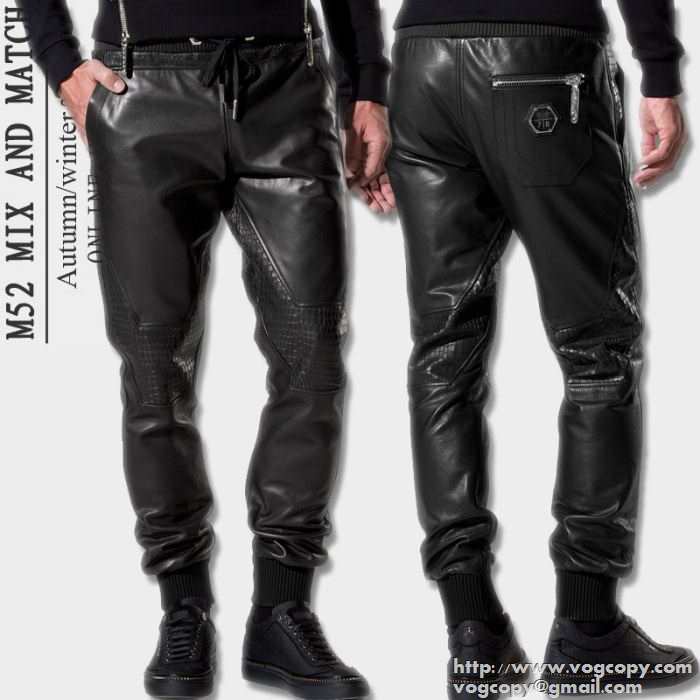 高級感満点の　2015秋冬 PHILIPP PLEIN フィリッププレイン存在感を演出　 レザーパンツ