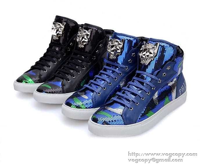 上品な大人の 2015秋冬 PHILIPP PLEIN フィリッププレイン　個性的で機能的な ハイトップシューズ 2色可選