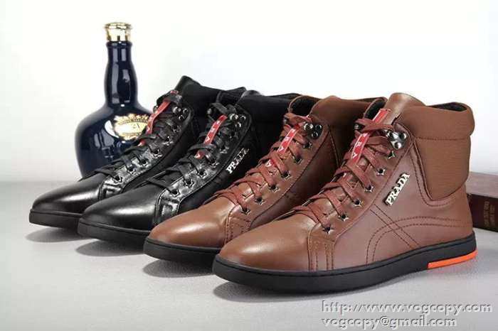 人気上品 2015 PRADA プラダ ハイカットスニーカー 2色可選
