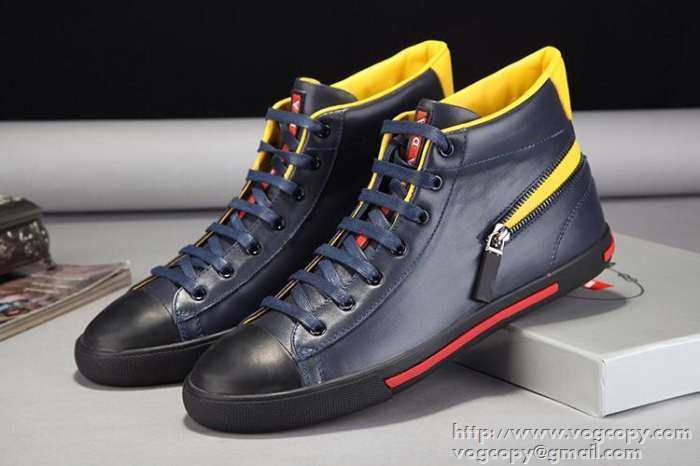 すごいオシャレ感! 2015 PRADA プラダ 優しい履き心地 ハイカットスニーカー 2色可選