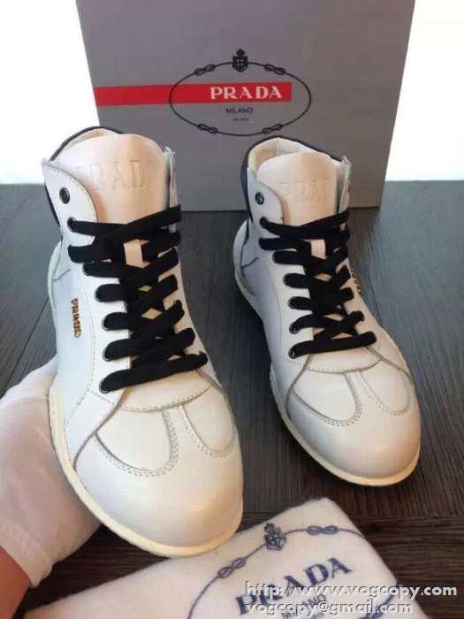 完璧な白黒の結合！2015 PRADA プラダ ハイカットスニーカー 2色可選 抗菌?防臭加工
