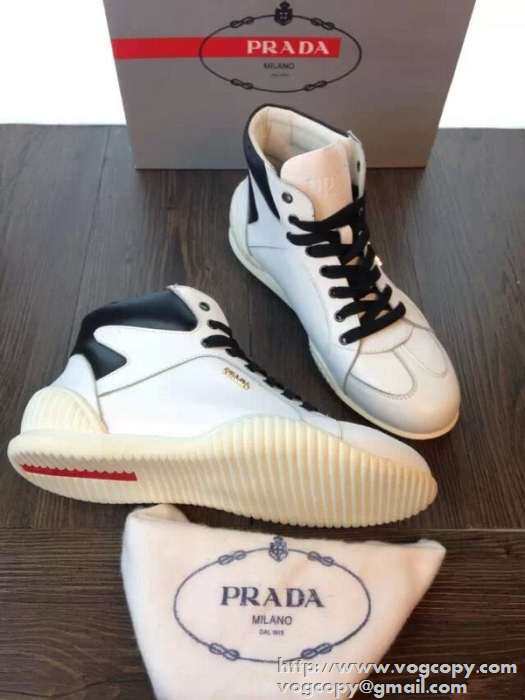 完璧な白黒の結合！2015 PRADA プラダ ハイカットスニーカー 2色可選 抗菌?防臭加工