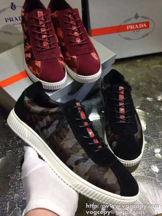 迷彩柄アイテム 2015 PRADA プラダ スニーカー 軽い履き心地 2色可選