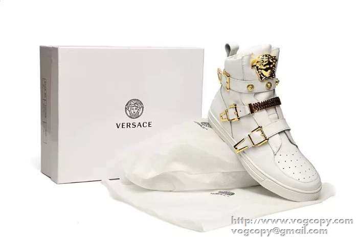 お洒落に魅せる　2015 VERSACE ヴェルサーチ  ハイカットスニーカー  耐久性