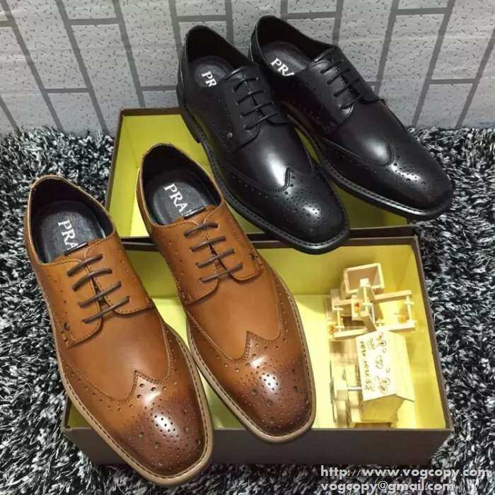 上質上品　2015 PRADA プラダ 優しい履き心地 レザーシューズ靴 2色可選