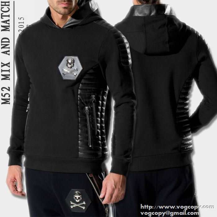 光沢感のある　 2015秋冬 PHILIPP PLEIN フィリッププレイン 生地感ある　パーカー 2色可選