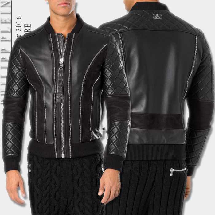 お買得2016秋冬フィリッププレイン PHILIPP PLEIN  フェイクファー製のコート レザーブルゾン