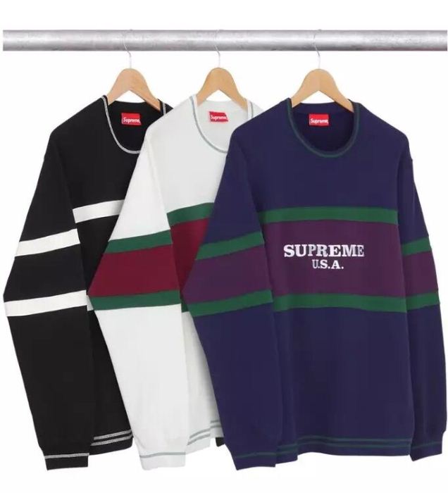 肌触りの気持ちい〜 Supreme 16fwCenter Stripe Crewneck パーカー 男女兼用